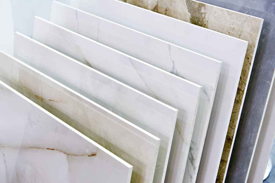 Various porcelain tiles in ascending sizes