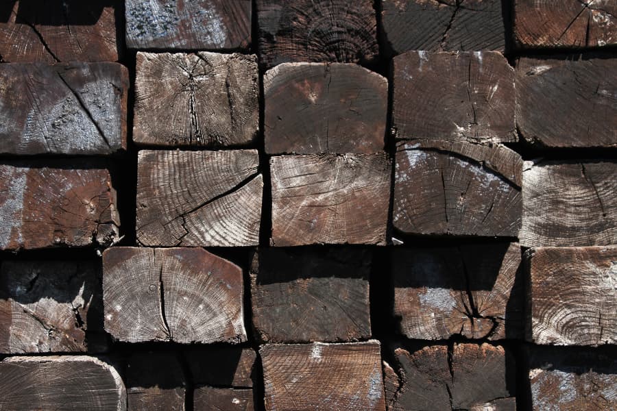 Ends of stacked railroad ties